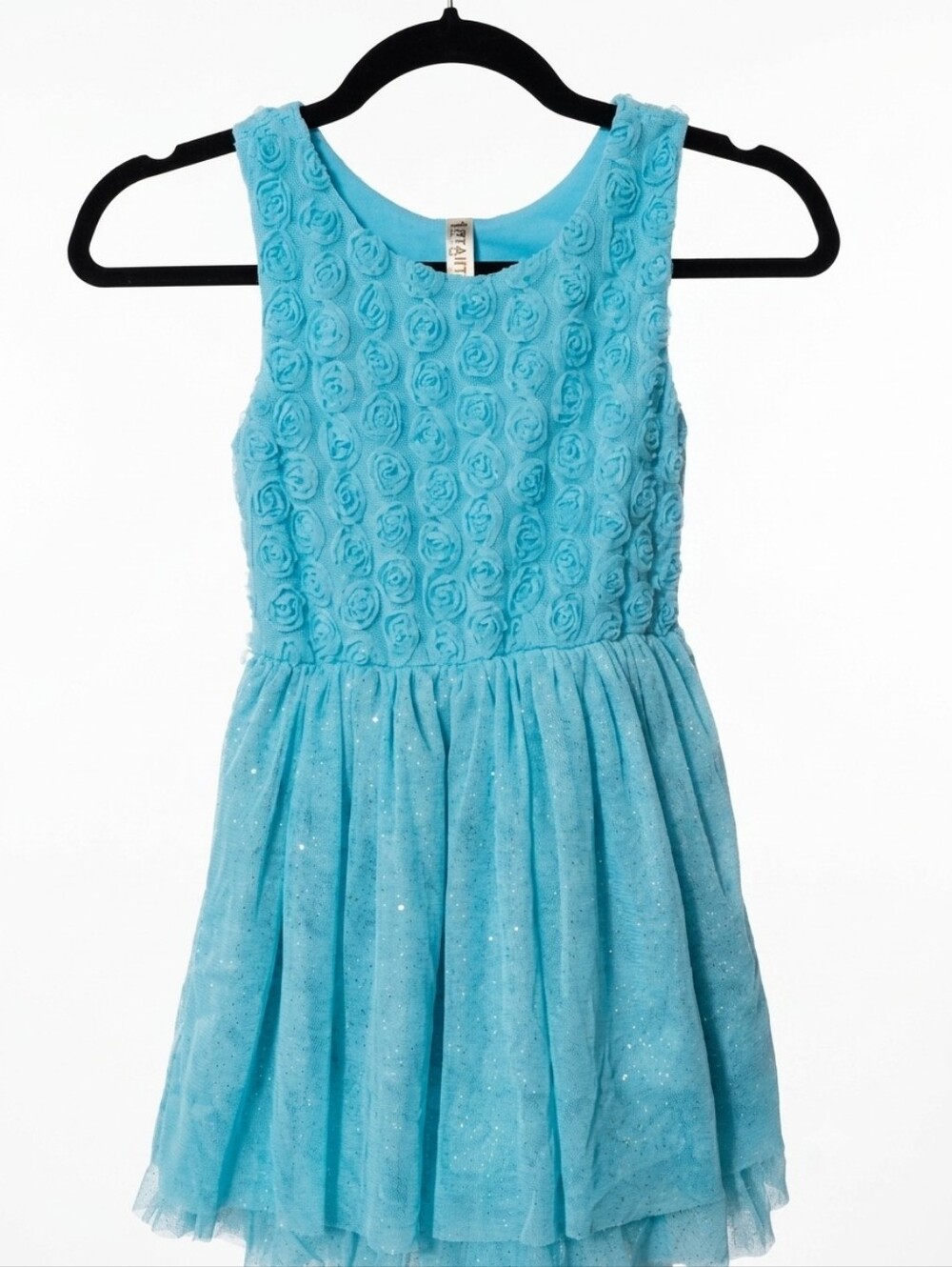 Girls Beautees Turquoise Rosette Tulle Party Dress